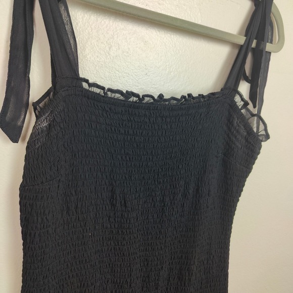 Abercrombie & Fitch Dress Womens Large Black‎ Tie Strap Smocked Midi Romantic - Picture 3 of 10